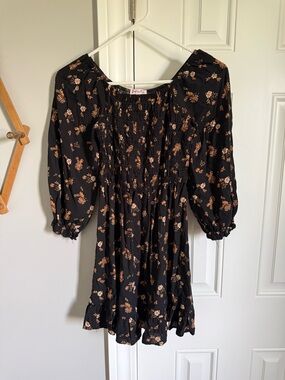 Smocked Black Floral Kids' Casual Dress